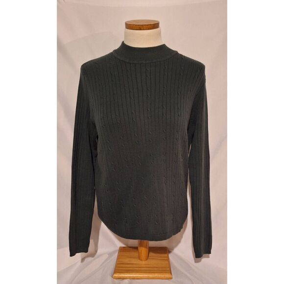 Laura Scott Womens Mockneck Olive Green Ribbed Sweater Size Large - Picture 1 of 3